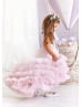 High Low Mauve Pink Lace Tulle Layered Flower Girl Dress